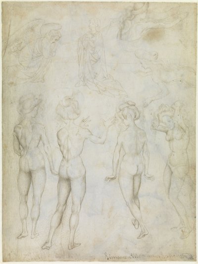 Fyra studier av en kvinnlig naken, ett tillkännagivande och två studier av en kvinna som simmar, ca 1425 av Antonio Pisanello