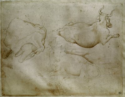 Två kor och en enbär. Teckning av Antonio di Puccio Pisano dit Pisanello (1395-1455). Scroll, metallspets. Höjd: 17,6 cm. Louvren, Cabinet des medailles av Antonio Pisanello