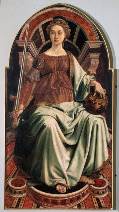 Allegory of Justice - olja på panel, ca 1470 av Antonio Pollaiuolo