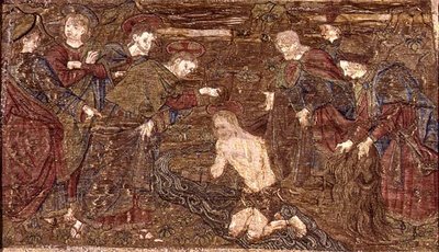 Kristus döper Johannes Döparen, gobeläng med scener ur helgonets liv (textil) av Antonio Pollaiuolo