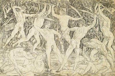 Nakenbilder i strid, av Antonio del Pollaiuolo (ca 1431-1498), gravyr av Antonio Pollaiuolo