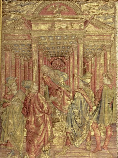 Zacharias lämnar templet, gobeläng som skildrar scener ur Johannes Döparens liv (textil) av Antonio Pollaiuolo