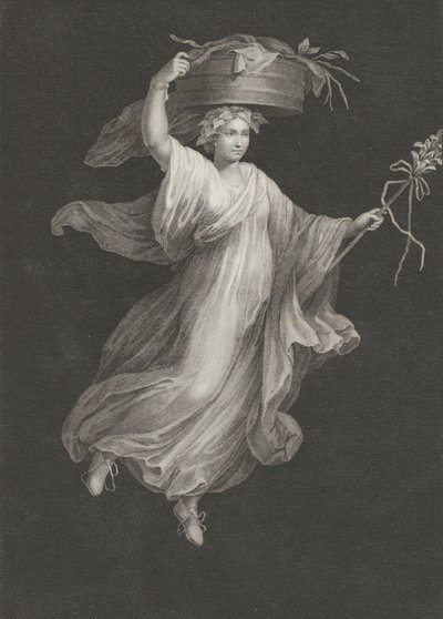 En bacchante som bär en stor korg på huvudet och håller en stav i sitt le..., ca. 1795-ca. 1820. av Antonio Ricciani