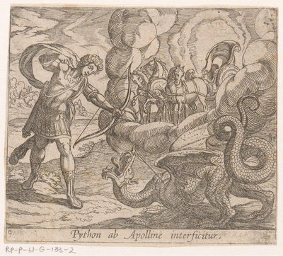 Apollo doods Python Python dödas av Apollo (titel på objekt) Metamorfoseon eller transformationer (serietitel) Metamorfosen van Ovidius (serietitel) av Antonio Tempesta