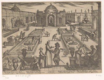 april: en trädgård (tjur) Aprile (titel på objekt) De tolv månaderna (del 1) (serietitel) av Antonio Tempesta