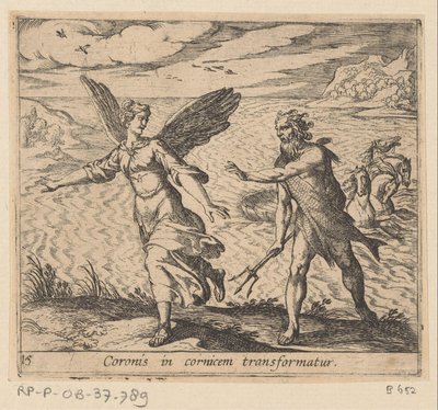 Kronan ändrades till een kraai En krona förvandlas till en taklist (titel på objekt) Metamorfoseon eller transformationer (serietitel) Metamorfosen van Ovidius (serietitel) av Antonio Tempesta