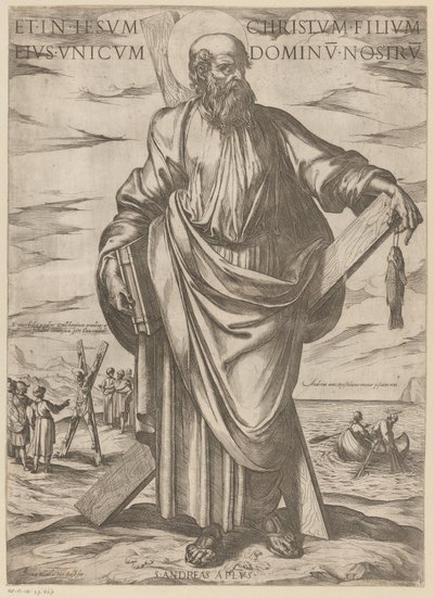 Av St Andrew Och i Jesus Kristus, hans ende son, vår Herre (titel på objektet) Kristus, Maria och aposteln (serietitel) av Antonio Tempesta