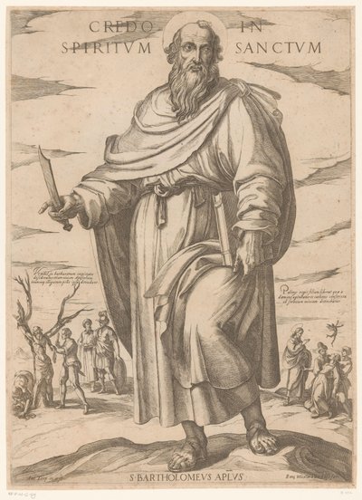 Av Saint Bartholomew Jag tror på den helige Ande (titel på objekt) Kristus, Maria och aposteln (serietitel) av Antonio Tempesta