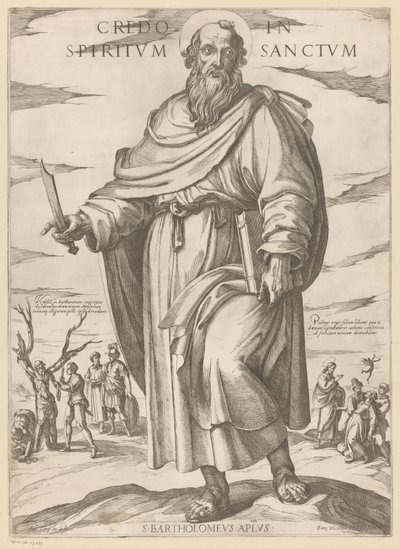 Av Saint Bartholomew Jag tror på den helige Ande (titel på objekt) Kristus, Maria och aposteln (serietitel) av Antonio Tempesta