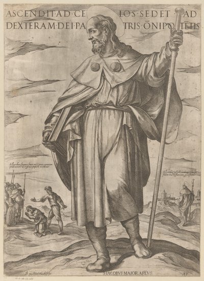 De heilige Jakobus de Meerdere Han som steg upp till himlen sitter på Guds Fader, den allsmäktiges högra sida (titel på objektet) Kristus, Maria och aposteln (serietitel) av Antonio Tempesta