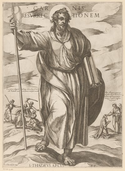 Den helige Judas Taddeus Köttets uppståndelse (titel på objekt) Kristus, Maria och aposteln (serietitel) av Antonio Tempesta