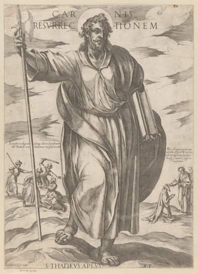 Den helige Judas Taddeus Köttets uppståndelse (titel på objekt) Kristus, Maria och aposteln (serietitel) av Antonio Tempesta