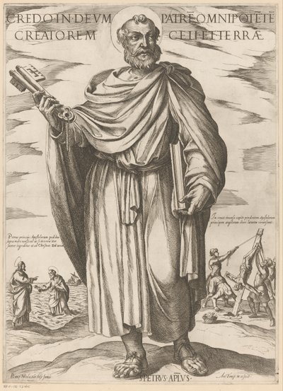 Av Sankt Peter Jag tror på gud, fadern allsmäktige skaparen av himmel och jord (titel på objekt) Kristus, Maria och aposteln (serietitel) av Antonio Tempesta