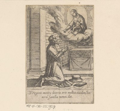 De heilige Philippus plaast zich onder de hoede van Maagd Maria Het Leven van Philippus Benitius (serietitel) B. Philippi Benicius Florens liv. ord. Servant of B. Mary the Virgin (serietitel) av Antonio Tempesta