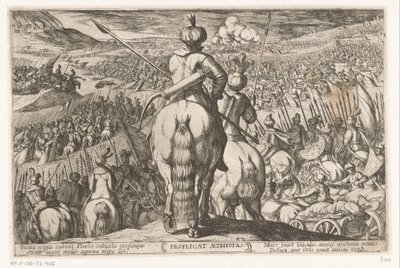 Etiopiernas nederlag Profligat Aethiopas (titel på objekt) Gamla testamentets stridsscener (serietitel) av Antonio Tempesta