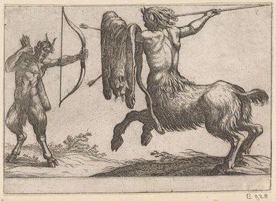 En kentaur attackerar en satyr Kampdjur (serietitel) av Antonio Tempesta