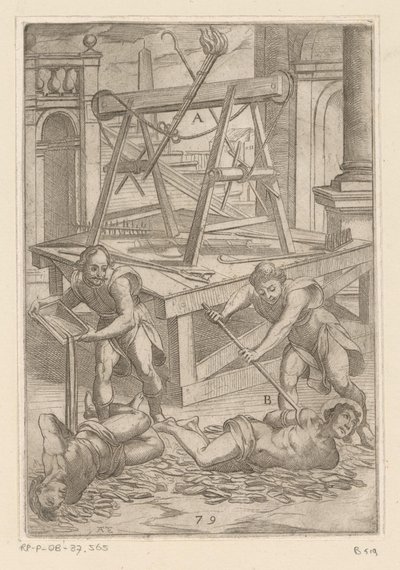 Tortyr med kokande olja Tortyr som lidit av kristna martyrer (serietitel) Varia tormentorum et supplicioru crudelium (...) (serietitel) av Antonio Tempesta