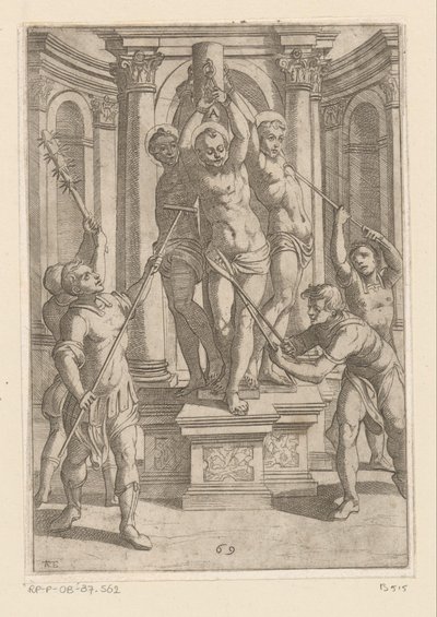 Tortyr med spetsiga pinnar Tortyr som lidit av kristna martyrer (serietitel) Varia tormentorum et supplicioru crudelium (...) (serietitel) av Antonio Tempesta