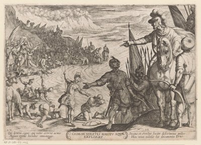 Gideon väljer sina soldater Gedeon milites haustu aquae explorat (titel på objekt) Gamla testamentets stridsscener (serietitel) av Antonio Tempesta