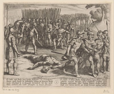 Julius Civilis arresteras och hans bror Paulus halshuggas De bataviska krigen mot romarna (serietitel) Batavorum cum Romanis Bellum (serietitel) av Antonio Tempesta