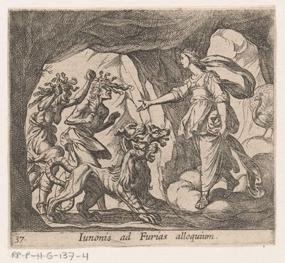 Juno en de Furien vid de port van de Hades Junos adress till furierna (titel på objekt) Metamorfoseon eller transformationer (serietitel) Metamorfosen van Ovidius (serietitel) av Antonio Tempesta