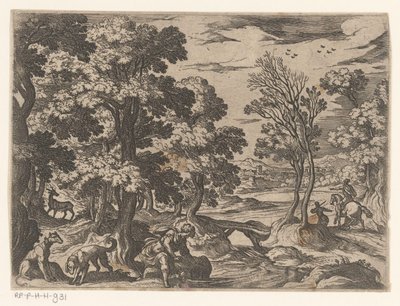 Landskap med Narcissus Landskap med mytologiska scener (serietitel) av Antonio Tempesta