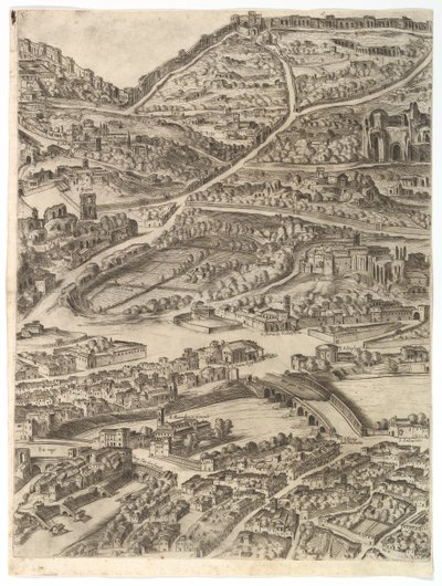 Plan över staden Rom. Del 5 med baden i Caracalla, Santa Sabina och en del av..., 1645. av Antonio Tempesta