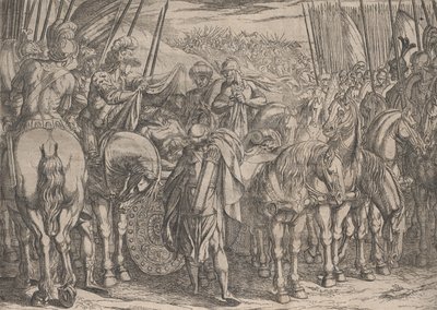 Plåt 10: Alexander hittar Darius kropp, från Alexander den stores gärningar, 1608. av Antonio Tempesta