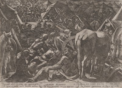 Plåt 14: Gideon terroriserar fiendelägret, från 