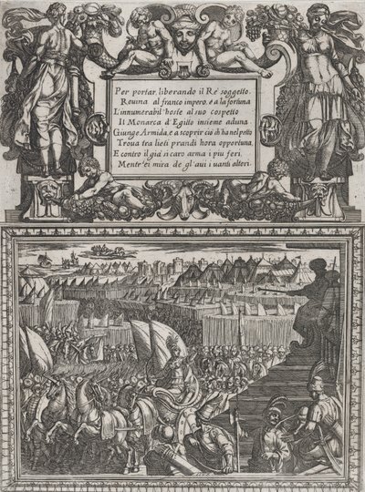 Plansch 17: Illustration till Canto XVII, från Torquato Tassos Gerusalemme liberata ..., ca. 1590-1630. av Antonio Tempesta