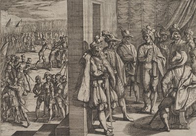 Platt 18: Civilis hemliga möte med andra ledare från Trier, från The War of the Rom..., 1611. av Antonio Tempesta