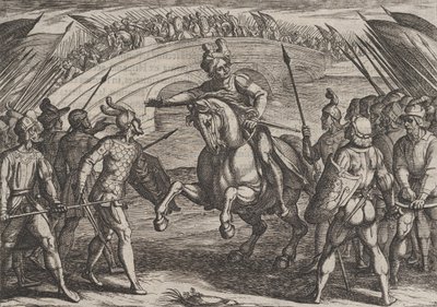 Plåt 22: Civilis skiljer tyska och holländska trupper, från The War of the Romans Against th..., 1611. av Antonio Tempesta