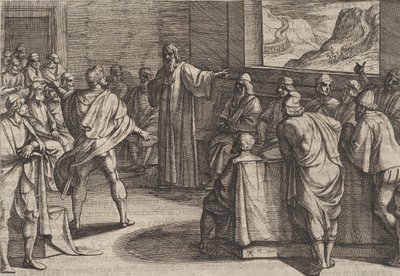 Platt 23: Konferens om vilka åtgärder man ska vidta mot romarnas nya trupper som närmar sig ..., 1611. av Antonio Tempesta
