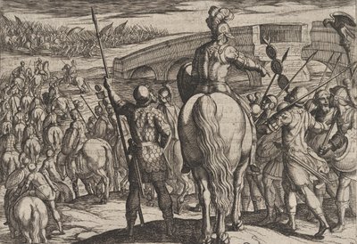Plåt 24: De nya romerska truppernas förhandsgarde vände tillbaka, från The War of the Roman..., 1611. av Antonio Tempesta