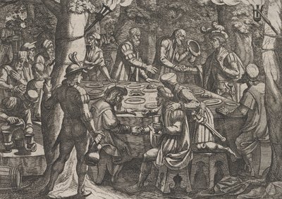 Platta 4: Civilis berättar för de holländska äldste att de behandlas som slavar av romarna..., 1611. av Antonio Tempesta