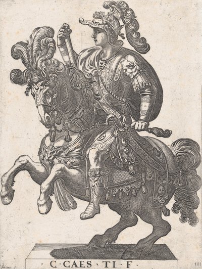 Plåt 4: Kejsar Gaius till häst, från "De första tolv romerska kejsarna", 1596. av Antonio Tempesta