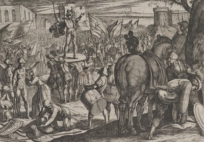 Tavla 5: Bruno utnämnd till ledare för hundfatterna, från The War of the Romans Against the..., 1611. av Antonio Tempesta