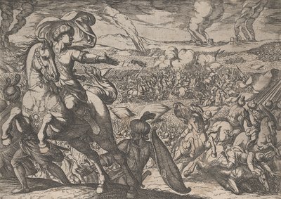 Plåt 6: Darius flyr från slagfältet, från Alexander den stores gärningar, 1608. av Antonio Tempesta