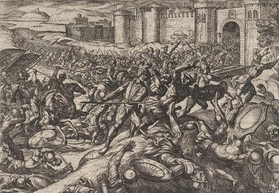 Platta 9: Romarna besegrade av de holländska trupperna i Bonna, från The War of the Romans Agai..., 1611. av Antonio Tempesta