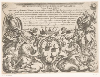 Titeltryck med dedikation till och vapen av Cosimo II de