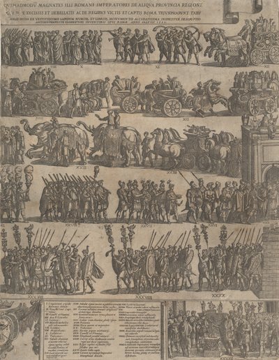 Triumf för en romersk kejsare på vänster sida, 1603. av Antonio Tempesta