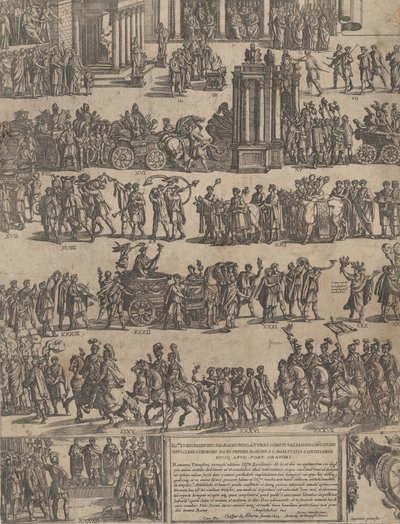 Triumf för en romersk kejsare på vänster sida, 1603. av Antonio Tempesta