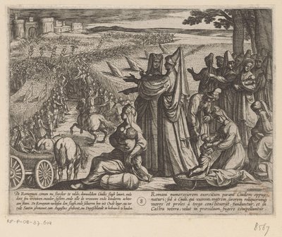 Kvinnor och barn ser Julius Civilis besegra romarna De bataviska krigen mot romarna (serietitel) Batavorum cum Romanis Bellum (serietitel) av Antonio Tempesta