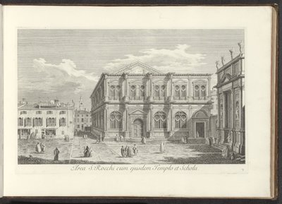 Utsikt över Campo San Rocco te Venetië Område av S. Rocchi med samma tempel och skola (titel på objekt) Gezichten op bugemenen en pleinen in Venetië (serietitel) De mer kända vyerna över staden Venedig, från Antoniuskanalens 38 paneler, graverade i mässing av Antonio Visentini
