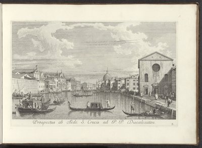 Utsikt över Canal Grande, Santa Maria di Nazareth och San Simeone Piccolo i Venedig Prospekt från det heliga korsets hus till P. P. Discalceatos (titel på objekt) Den mest kända utsikten över staden Venedig, från Antoniuskanalens 38 paneler, tryckta i mäss av Antonio Visentini