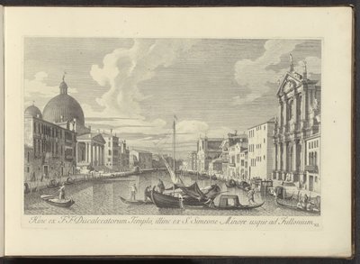 Utsikt över Canal Grande, Santa Maria di Nazareth och San Simeone Piccolo i Venedig Därav från F.F. Temple of the Discalced, bortom från S. Simeon Minor till Fullonium (titel på objekt) Den mest kända utsikten över staden Venedig, från Antoniuskanalen av Antonio Visentini