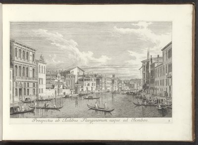 Se på Canal Grande och Palazzo Flangini i Venedig Utsikt från husen i Flanginos till Bembos (titel på objekt) Den mest kända utsikten över staden Venedig, från Antoniuskanalens 38 paneler, tryckta i mässing av Antonio Visentini, i tre delar av Antonio Visentini