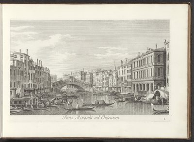 Se över Canal Grande och Rialtobrug i Venedig Rivoalti-bron mot öst (titel på objekt) Den mest kända utsikten över staden Venedig, från Antoniuskanalens 38 paneler, tryckta på mässing av Antonio Visentini, uppdelade i tre delar. den andra delen (ser av Antonio Visentini