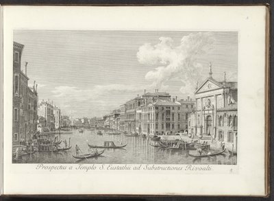 Utsikt över Canal Grande och kyrkan i San Stae te Venetië Utsikt från Sankt Eustathius tempel till Rivoaltis understrukturer (titel på objektet) Den mest kända utsikten över staden Venedig, från Antoniuskanalens 38:e panel, tryckt i mässing av Antonio Vise av Antonio Visentini