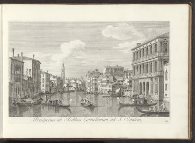 Utsikt över Canal Grande och torn från San Vitale i Venedig Utsikt från Cornelius hus till St. Vital (titel på objekt) Den mest kända utsikten över staden Venedig, från Antoniuskanalens 38 paneler, tryckta i trä av Antonio Visentini av Antonio Visentini
